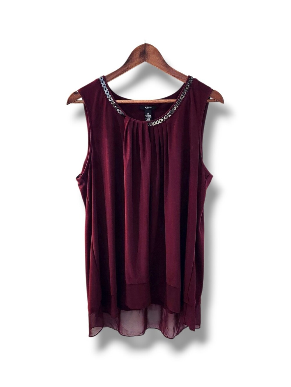 Alfani Plum Line Layered-Look Sleeveless Blouse With Chain-Detail | 2X